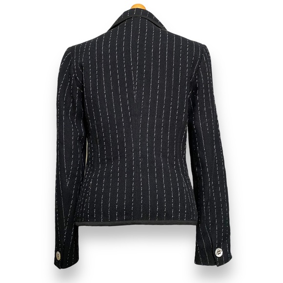Max Mara Blazer Black Size 12 Jacket Pinstripe Textured Cotton Smart Tailored - Picture 6 of 14